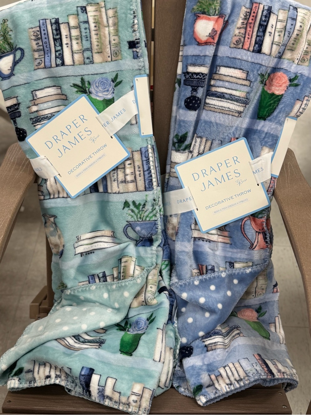 2 Draper James Blue & Aqua Bookprint Decorative Throw Blankets
